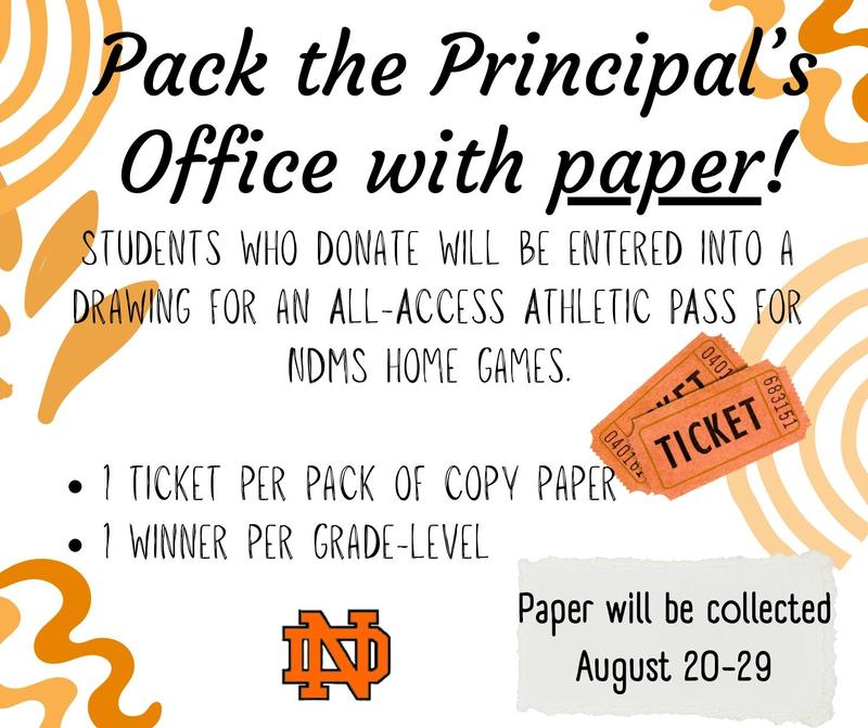 High-quality copy paper is essential for our teachers and students every day. Your donation will directly support classroom activities, assignments, and important communications throughout the school year. You can drop off your donations at the front office during our Open House on Wednesday, August 20th, from 4:30-6:30 p.m., or any day after until August 29th. And to show our thanks, for every pack of paper donated, your student's name will be entered into a raffle! One student from each grade level will win an all-access athletic pass for the entire school year. Thank you in advance for your support of our school and our incredible Black Knights!