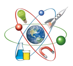 Illustration of an atom with STEM related objects