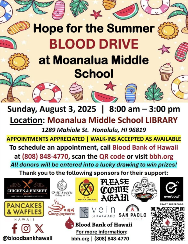 Blood Drive at Moanalua Middle School