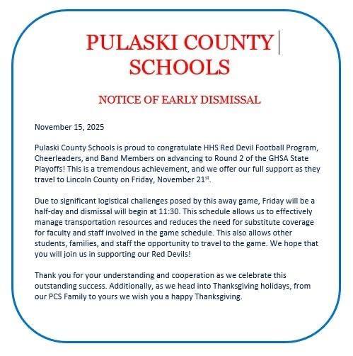 Early Dismissal Graphic