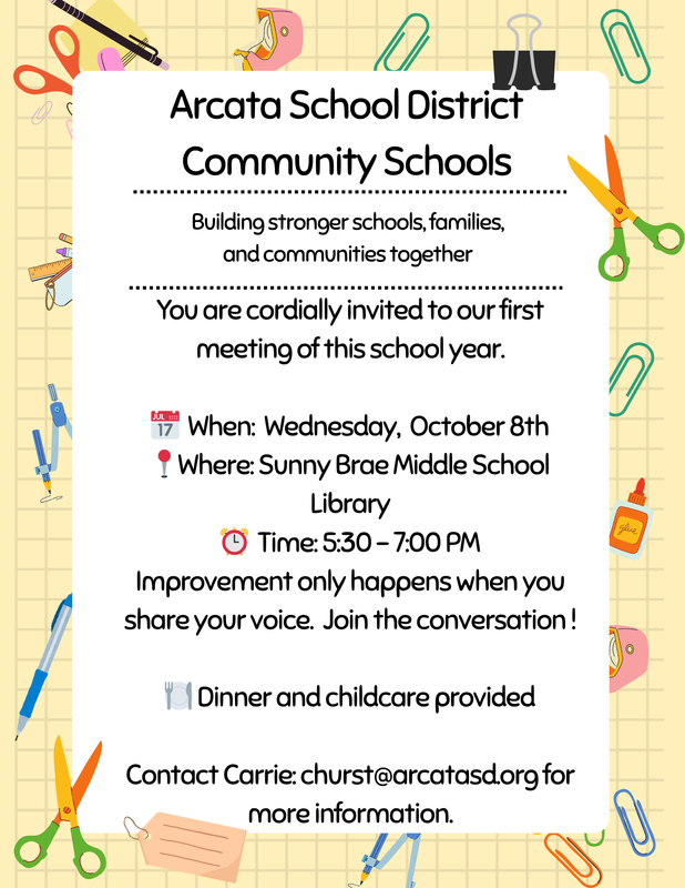 Flier for Community Schools meeting on October 8, 2025 (in English)