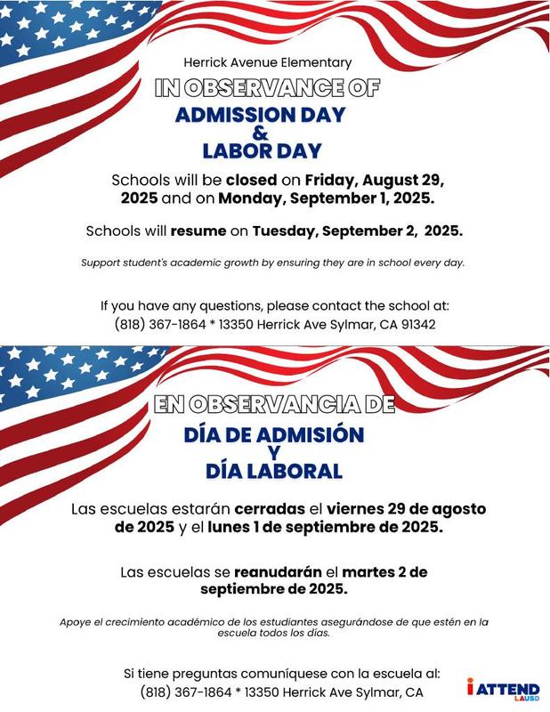 Admissions day and labor day flier for parents