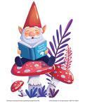 knome sitting on a mushroom reading a book