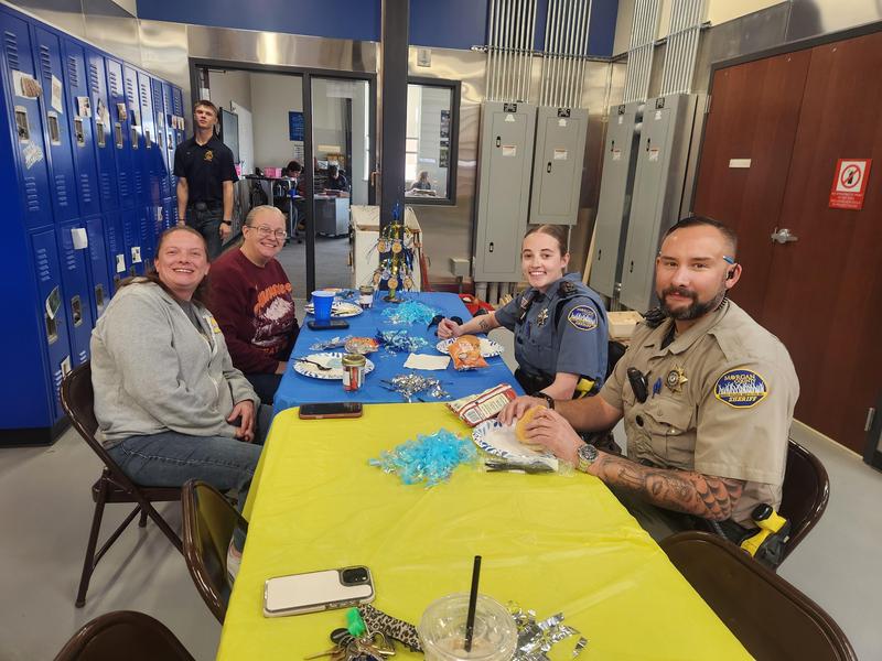 Staff enjoying a lunch in the new Ag shop.