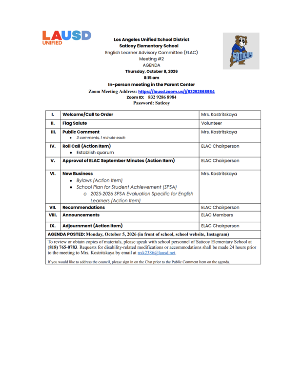 ELAC October 8, 2026