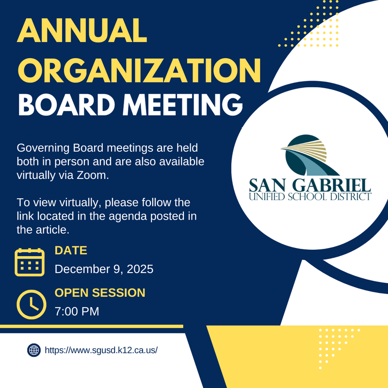 Board meeting notice in blue and yellow with the same written details as the article