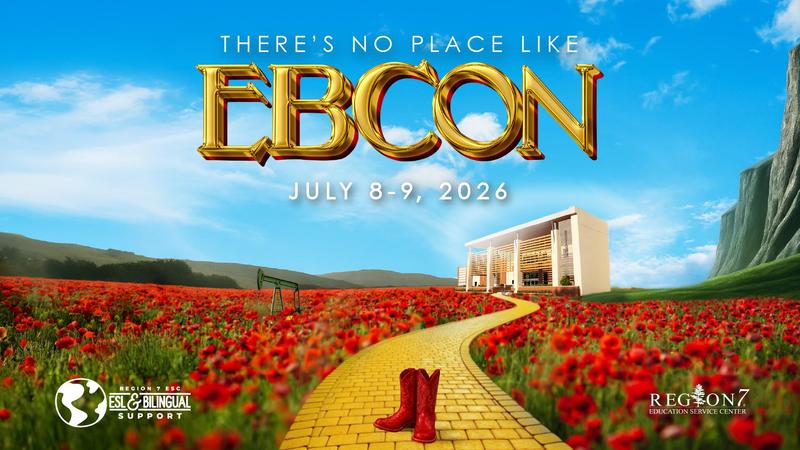 EBCon 2026 banner with “There’s No Place Like EBCon,” golden road, red boots, and poppy field