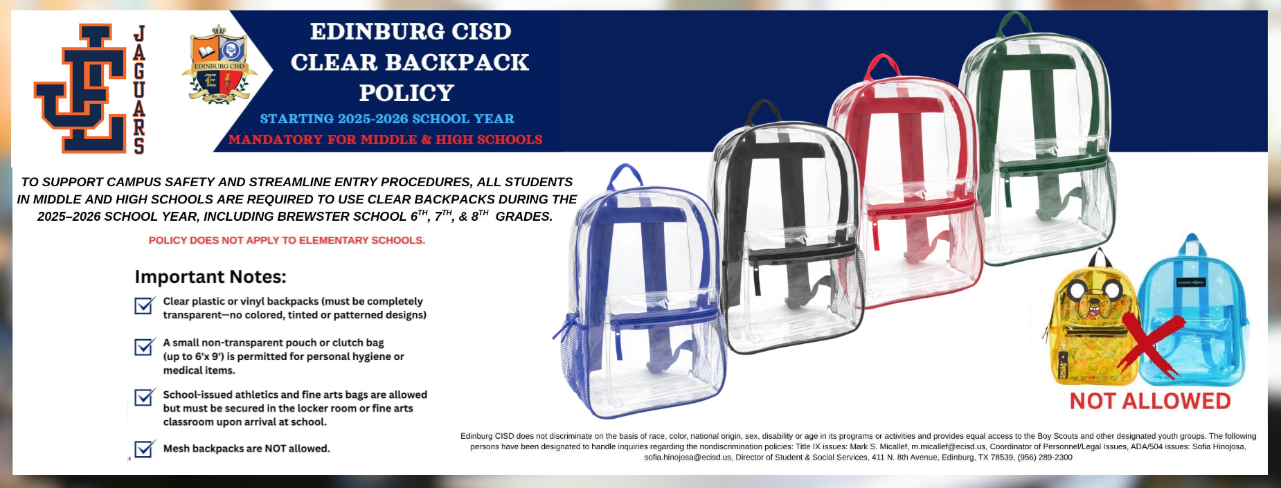 Edinburg CISD - Clear Backpack Policy