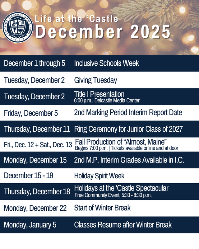 Delcastle Calendar for December 2025