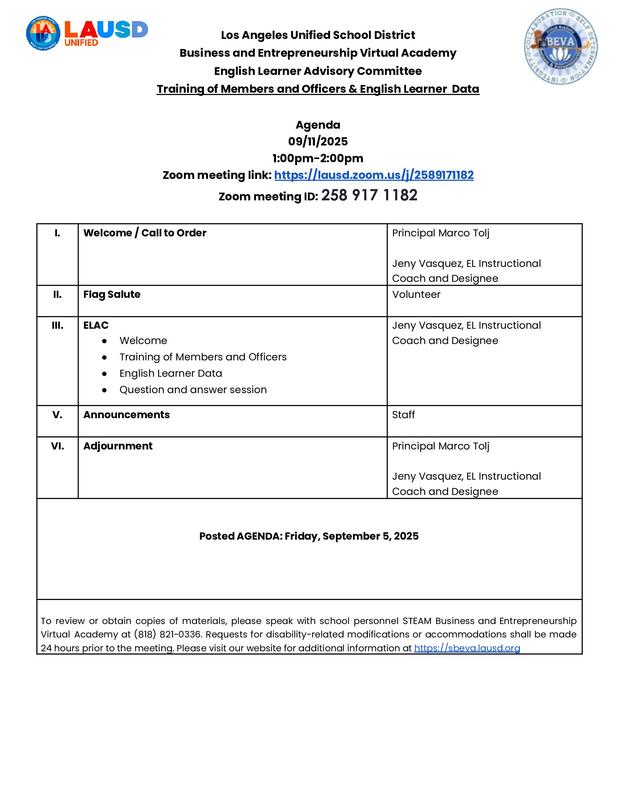 ENGLISH ELAC AGENDA
