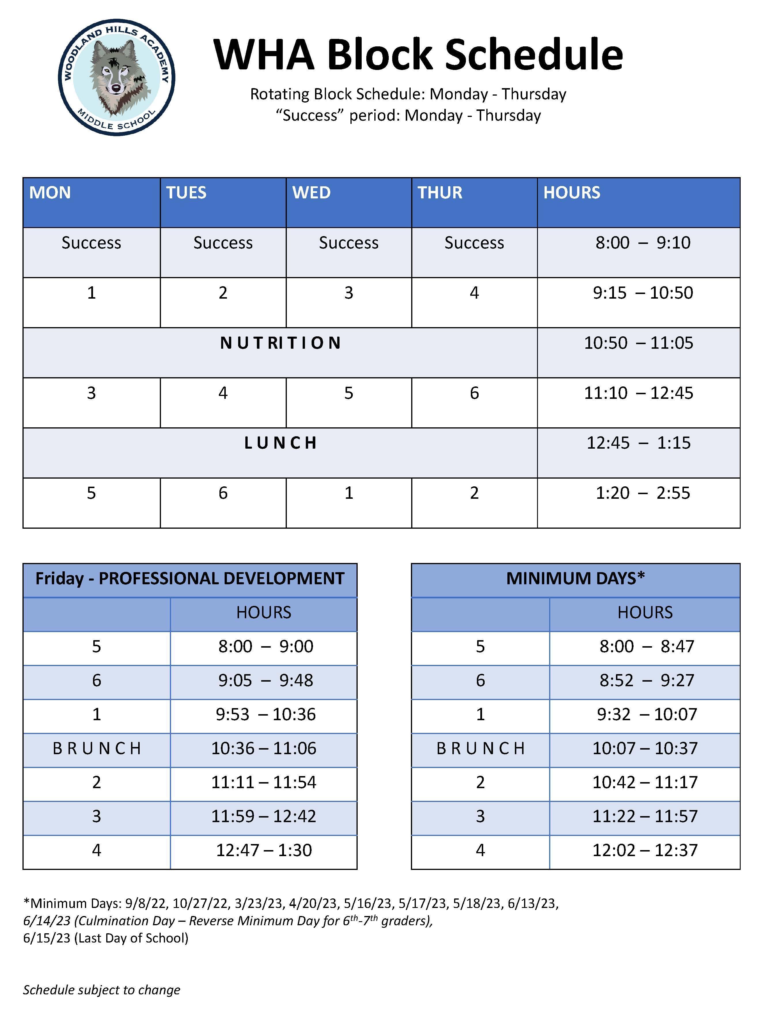 Bell Schedule Students Woodland Hills Academy And Humanities Magnet