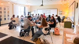 Students in groups working