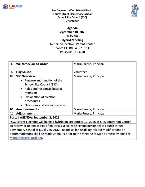 SSC Agenda