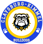 Claysburg-Kimmel Bulldogs logo featuring a bulldog in a blue and yellow circle.
