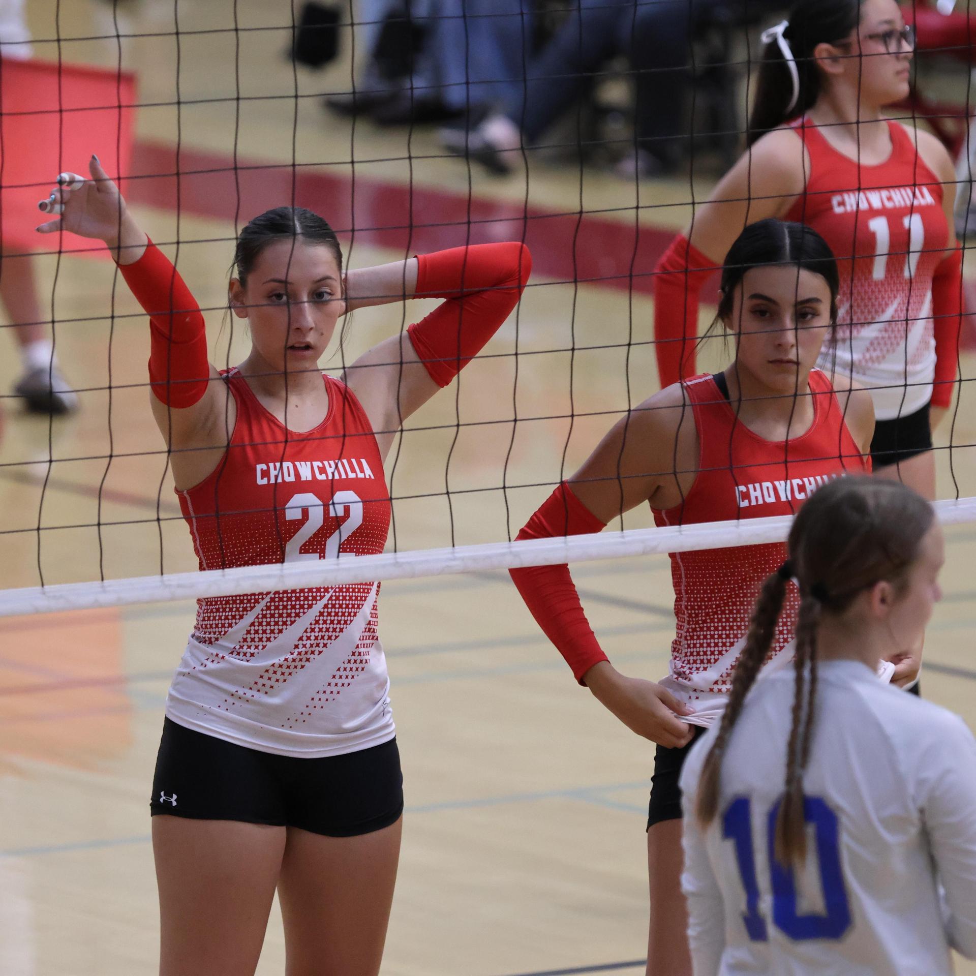 Varsity girls Volleyball playing vs. Madera 38