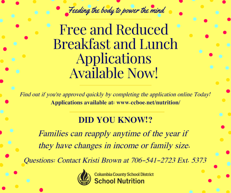 Free and reduced breakfast and lunch application infographic