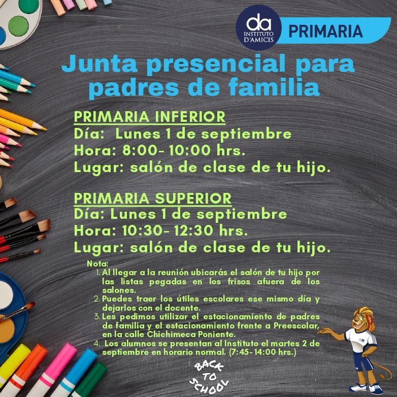 Junta Inicial Padres de Familia Primaria PRESENCIAL
