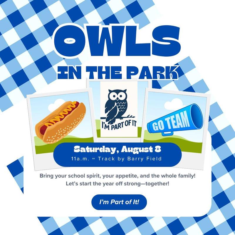 Owls in the Park, Saturday Aug 8th at 11 am at Barry Field