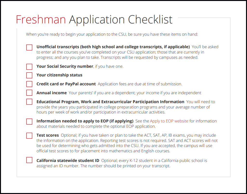 college freshman checklist