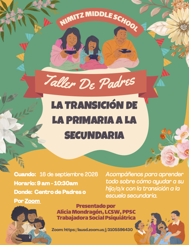 9/16 @ 9:00 AM: Taller de Padres - LA TRANSICIÓN DE LA PRIMARIA A LA SECUNDARIA Featured Photo