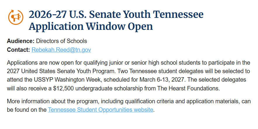 U.S Senate Youth Tennessee App Window