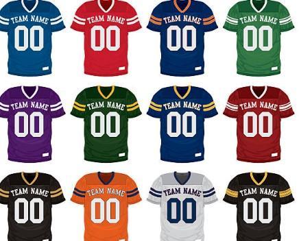 Football Jerseys with the numbers 00 on it.
