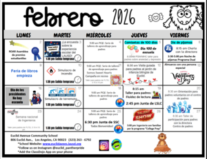 Calendario del mes de febrero