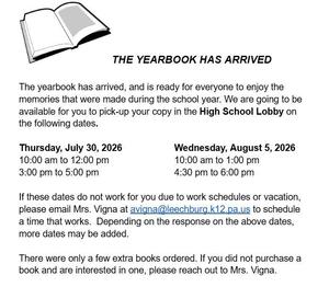 The Middle/High School Yearbook is ready for pickup