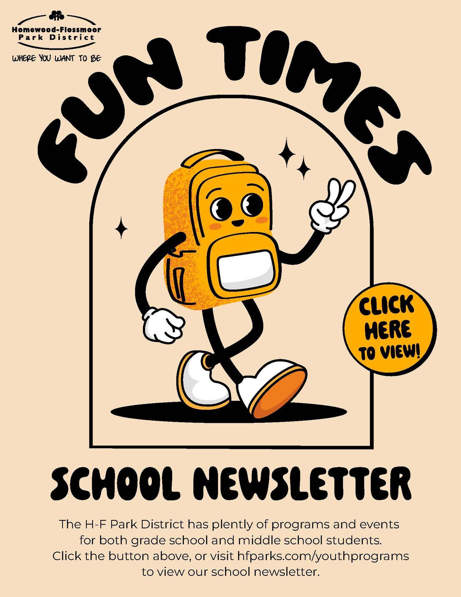 cartoon school backpack pointing to click here