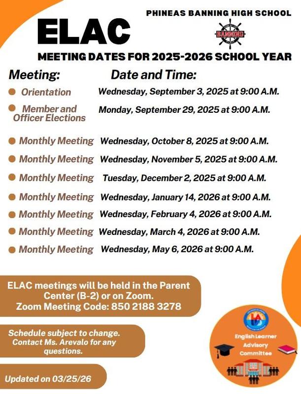 ELAC Meeting Dates 2025-2026