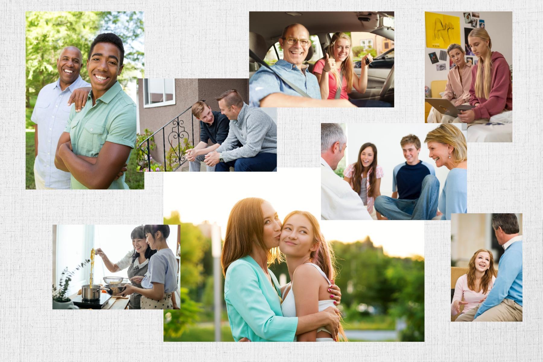 photo collage of parents with teens