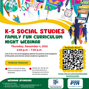 Social media graphic including information about virtual event; includes QR code.