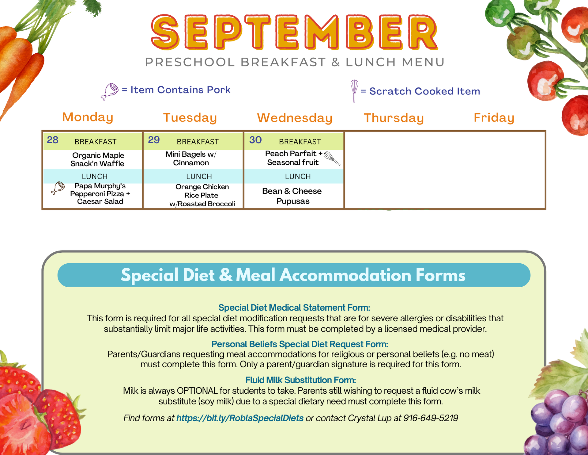 Preschool Menu 2