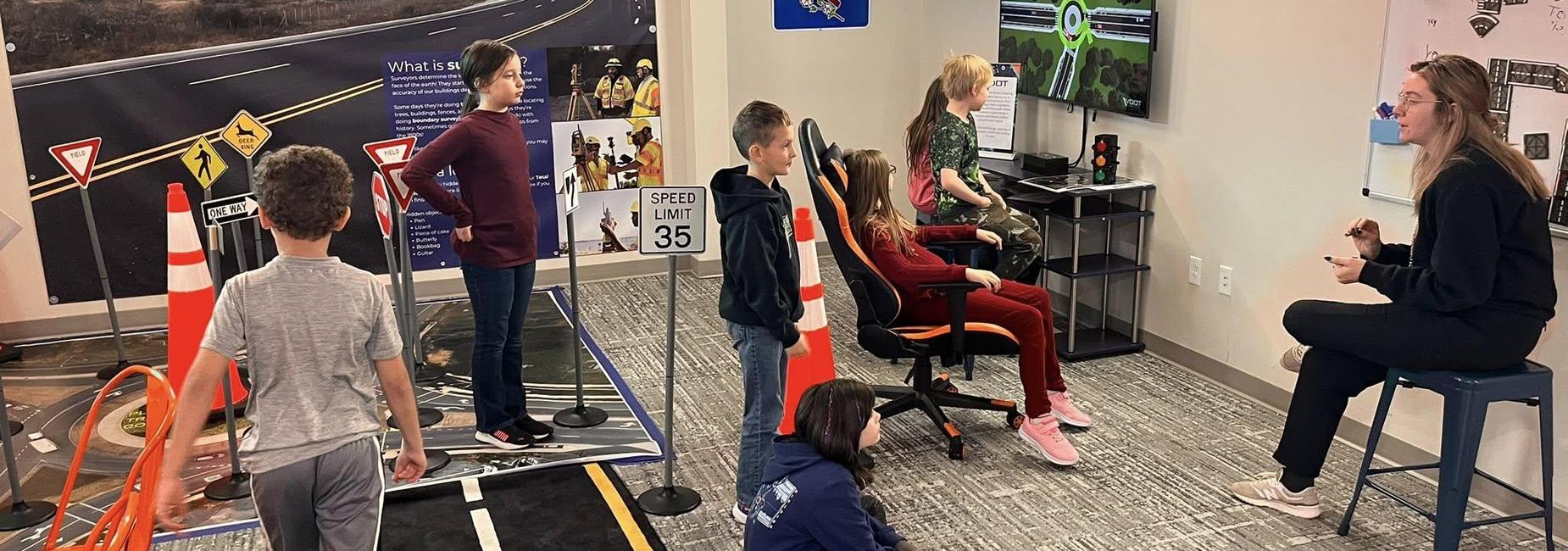 Students getting hands-on learning about VDOT on field trip to EO in Abingdon.