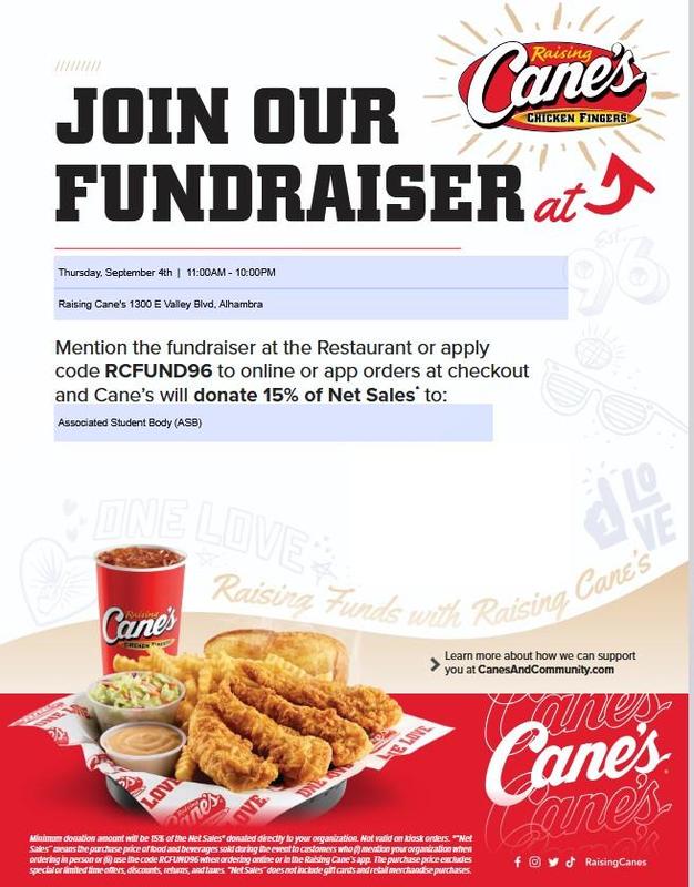 Raising Canes ASB Fundraiser - Thursday September 4th, 11am - 10pm Featured Photo