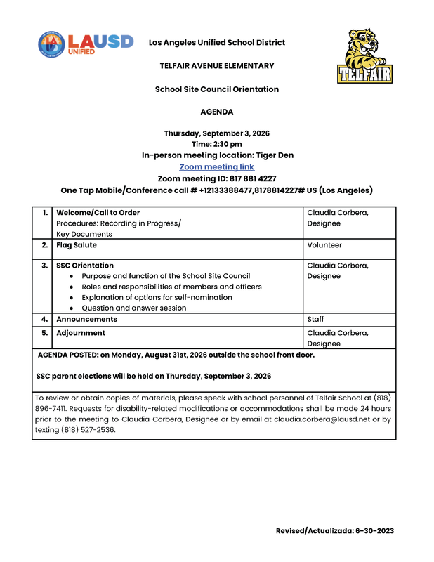 Agenda Parent Orientation flyer