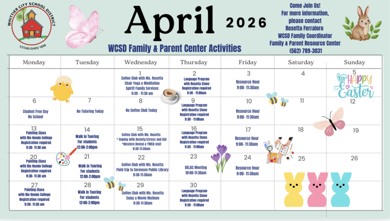 April Calendar of Events for Lydia Jackson Elementary