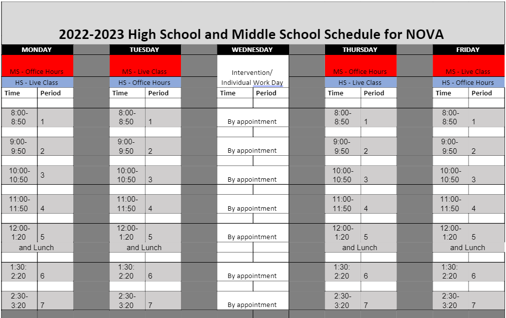 Online Secondary School Schedule – Students – Nampa Online Virtual Academy  (NOVA)