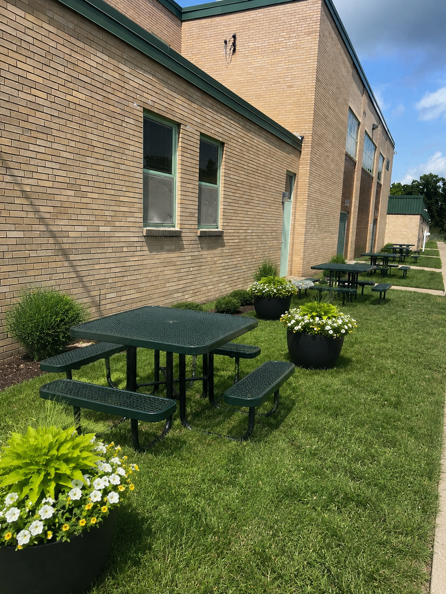 Trafford Schools courtyard showing proposed new tables
