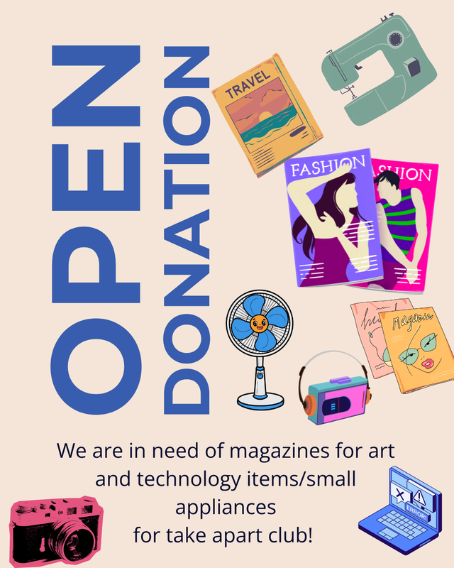 We need your magazines and old small appliances or technical gadgets!
