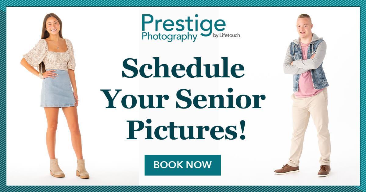 Two students posing for pictures in an advetisement for portraits