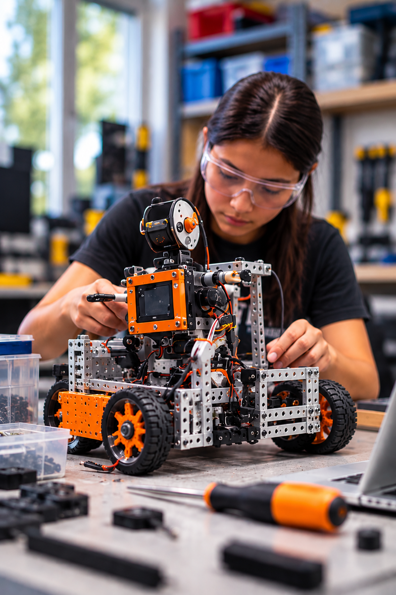 Student working on a robotics project