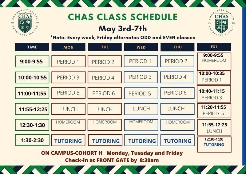 CHAS Class Schedule Week of May 3rd / Horario de clases de CHAS Semana del 3 de mayo Featured Photo