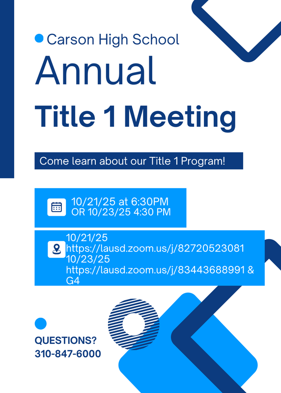 Annual Title 1 Meeting/Anual Reunion del Titulo 1 10/21/25 6:30PM OR 10/23/25 4:30PM