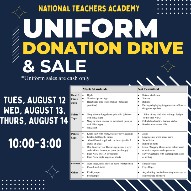 uniform sales and donation drive