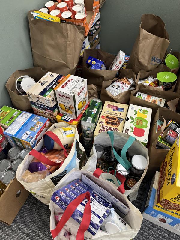 donated food stacked together