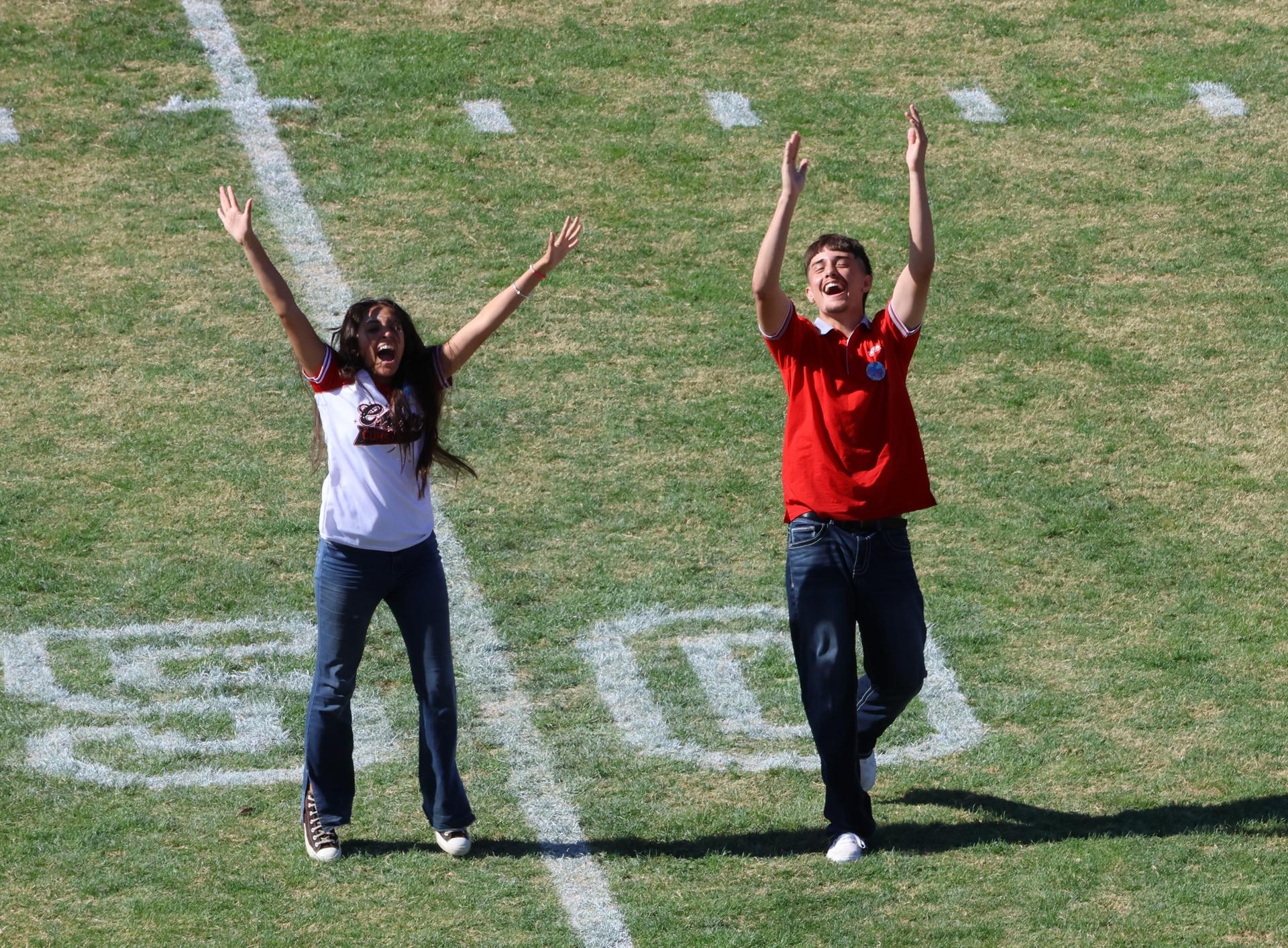 students and staff at the homecoming rally