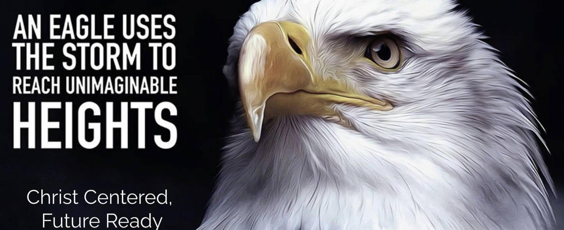 A majestic eagle with an empowering quote about reaching heights and being future ready.