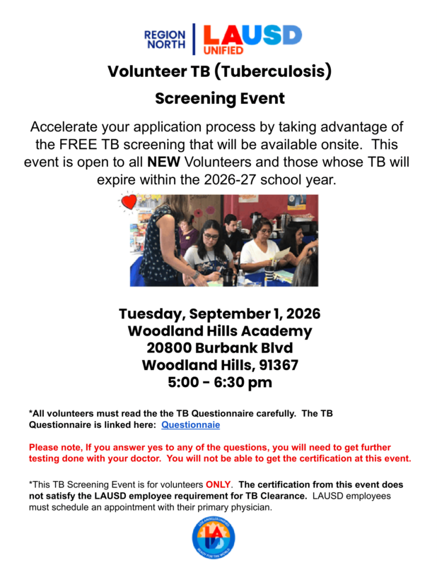 Free TB Screening Event at Woodland Hills Academy on Tuesday, September 1.