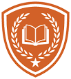 UT Tyler University Academy. Orange shield with book in the center.